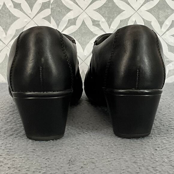 Clarks Collection Black Leather Block Heel Slip On Comfort Clog Loafer Women 7M - Picture 9 of 12